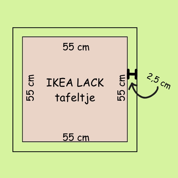 Afmetingen LACK tafelblad IKEA om over te zetten op de stof.