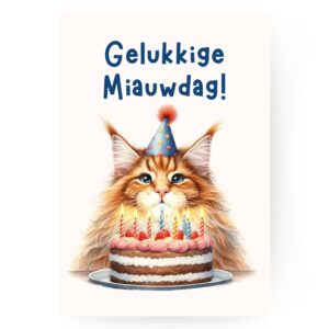 Verjaardagskaart met kat - cat lover verjaardagskaart - enkelvoudige kaart met envelop