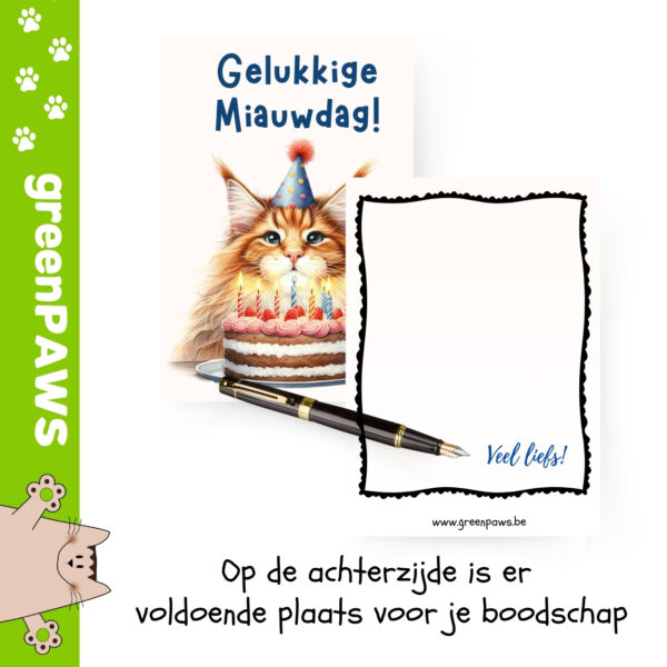 Verjaardagskaart met kat - cat lover verjaardagskaart - enkelvoudige kaart met envelop