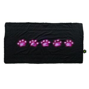 Zwart beschermdeken zetel met roze neon paws. 90 x 45 cm. Wassen in de wasmachine.